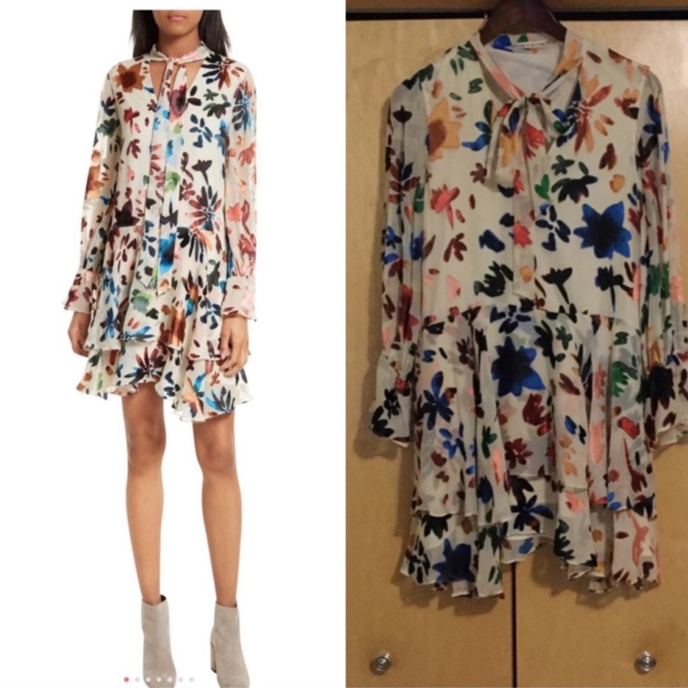 Alice + Olivia Moore V-Neck Burnout Velvet Tunic Dress
